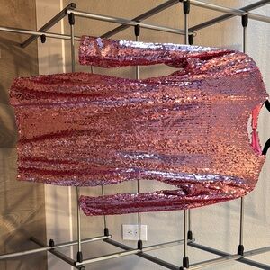 Pink Sequin Long Sleeve Dress